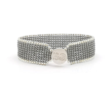 Brazalete Telar Plata Delgado Liso Gris Aperlado